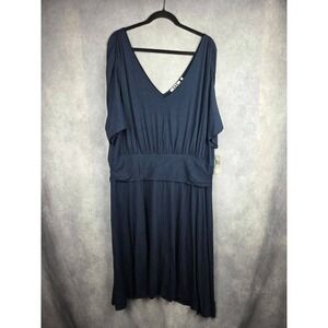 Three Dots Womens Navy Blue V-Neck Midi Dress EM5785L Plus Size 3X New With Tags